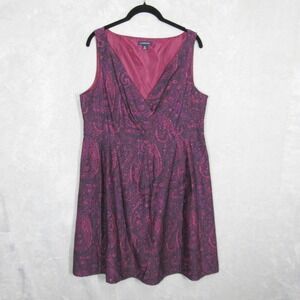 Lands End Women's Dress 14 Petite Paisley Sleeveless Purple Silk Party Career